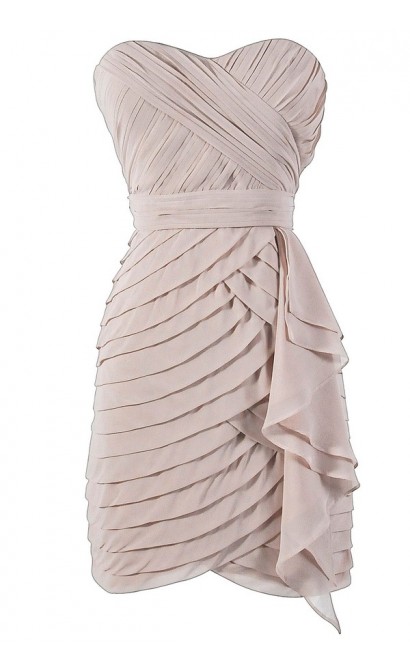 Tiered Strapless Chiffon Designer Dress by Minuet in Champagne